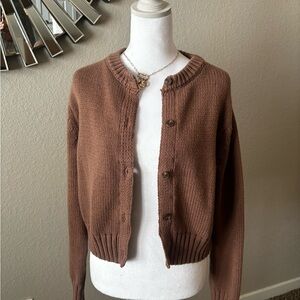 Classic Chestnut Knit Button-Front Cardigan
